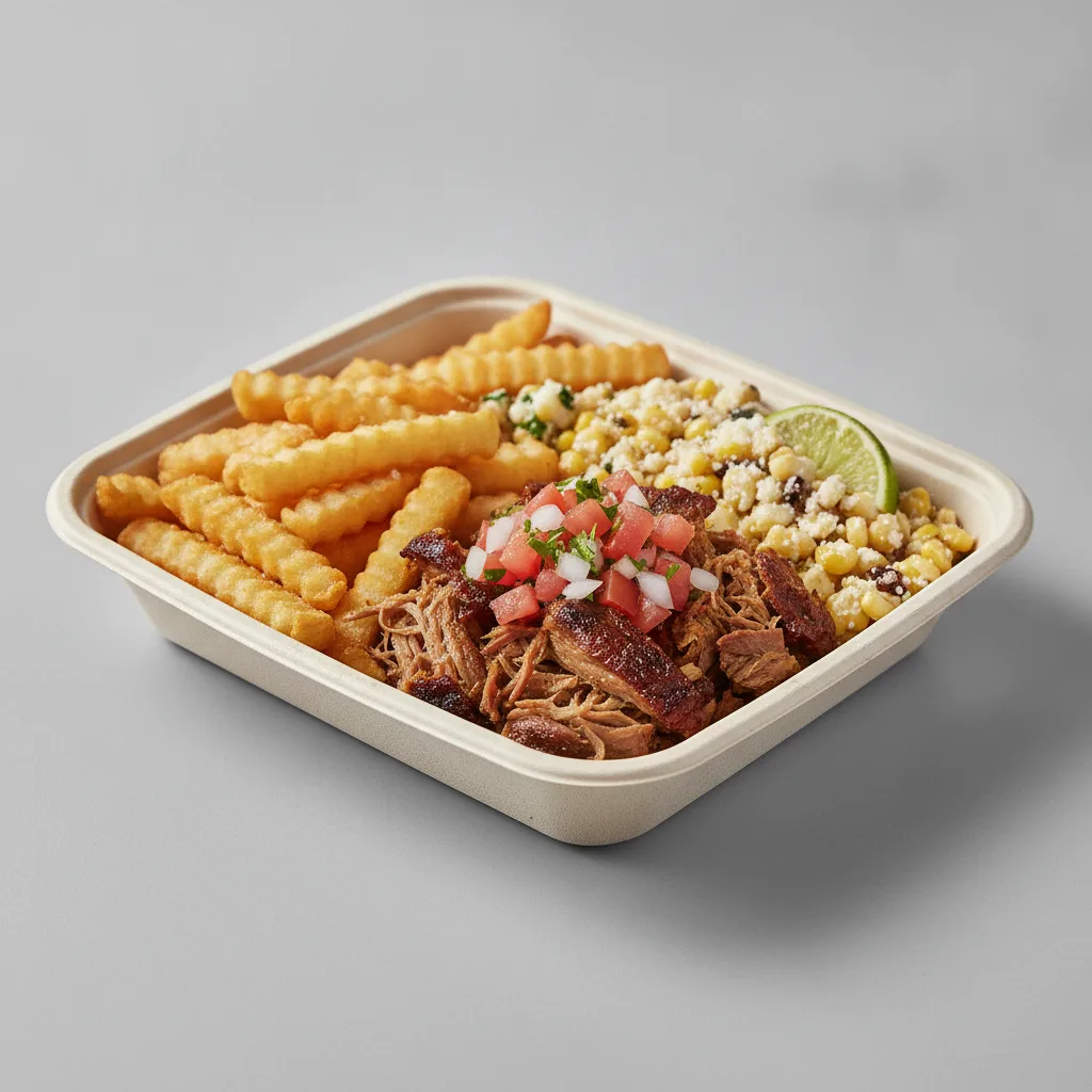 Carnitas Boxed Lunch — French Fries / Street Corn Salad Carnitas Boxed Lunch — French Fries / Street Corn Salad