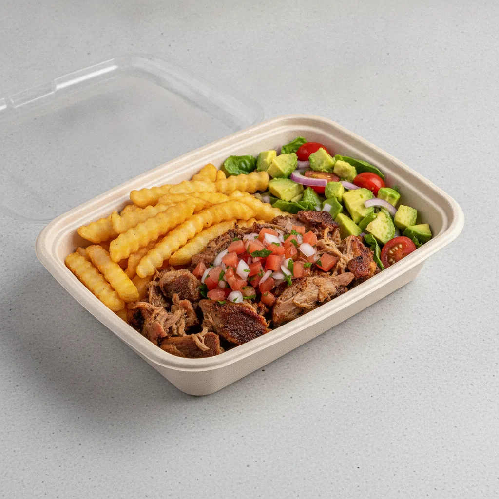 Carnitas Boxed Lunch — French Fries / Avocado Salad Carnitas Boxed Lunch — French Fries / Avocado Salad