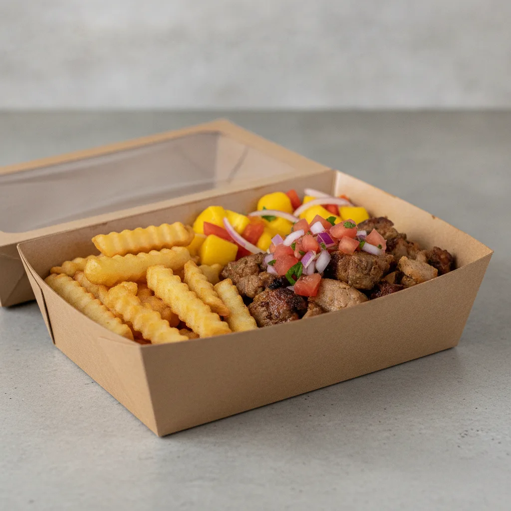 Carnitas Boxed Lunch — French Fries / Mango Salad Carnitas Boxed Lunch — French Fries / Mango Salad