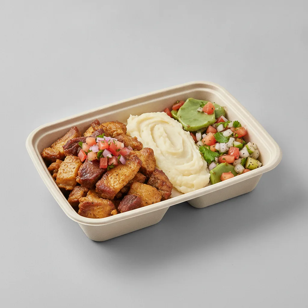 Carnitas Boxed Lunch — Mashed Potato / Nopalitos Salad Carnitas Boxed Lunch — Mashed Potato / Nopalitos Salad
