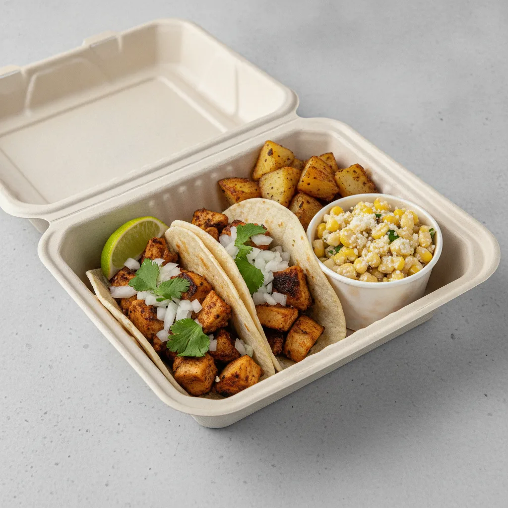 2 Tacos Boxed Lunch — Chicken — Home Fries / Street Corn Salad 2 Tacos Boxed Lunch — Chicken — Home Fries / Street Corn Salad