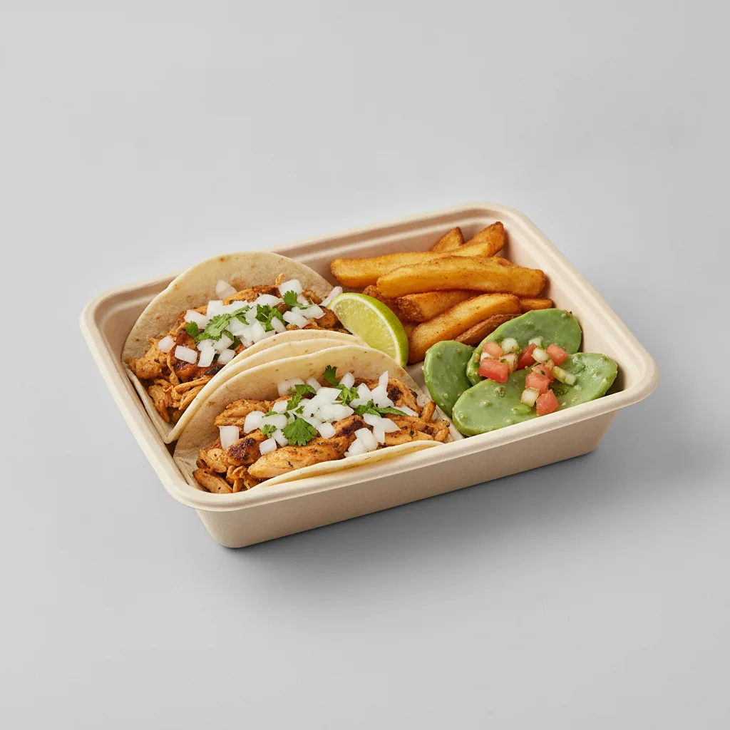 2 Tacos Boxed Lunch — Chicken — Home Fries / Nopalitos Salad 2 Tacos Boxed Lunch — Chicken — Home Fries / Nopalitos Salad