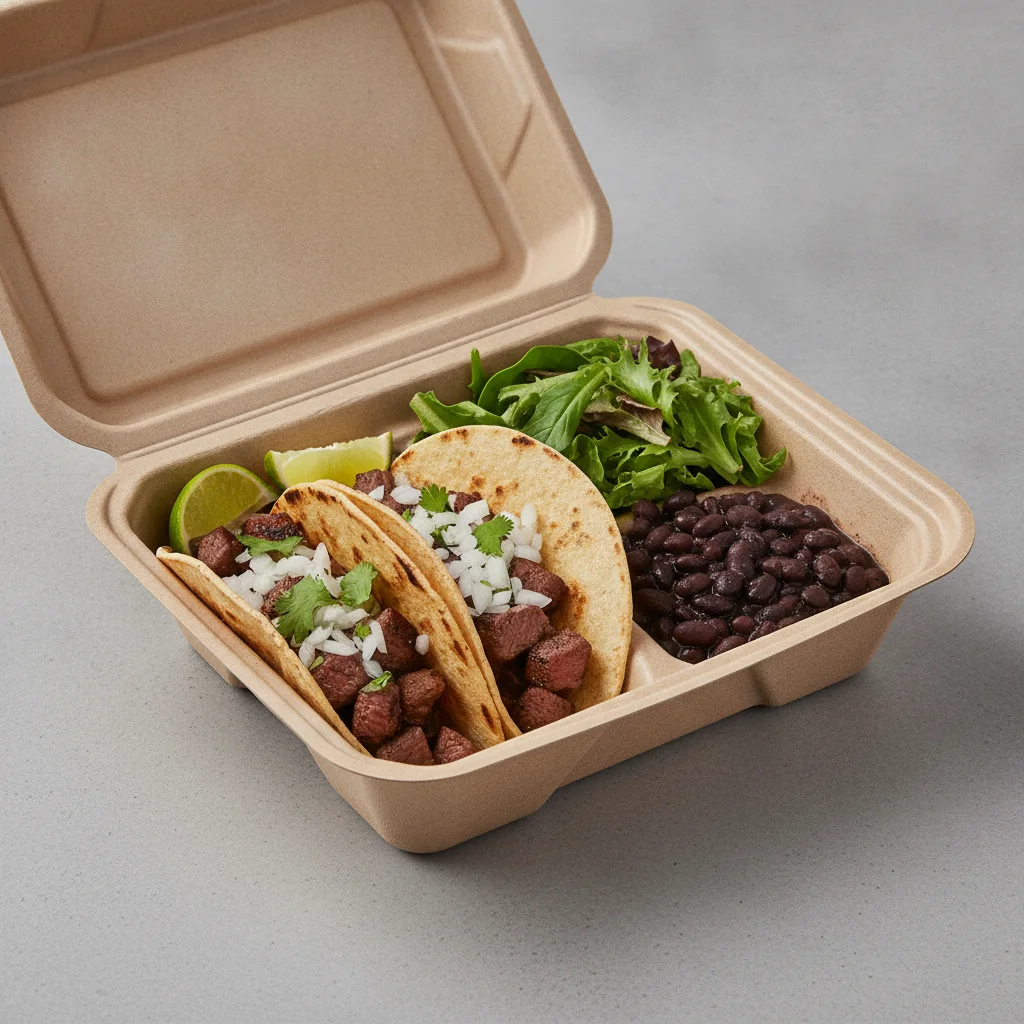 2 Tacos Boxed Lunch — Steak with Black Beans / Green Salad 2 Tacos Boxed Lunch — Steak with Black Beans / Green Salad