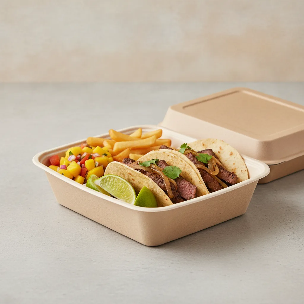 2 Tacos Boxed Lunch — Steak with French Fries / Mango Salad 2 Tacos Boxed Lunch — Steak with French Fries / Mango Salad