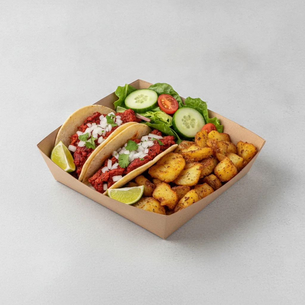 2 Tacos Boxed Lunch — Al Pastor — Home Fries / Green Salad 2 Tacos Boxed Lunch — Al Pastor — Home Fries / Green Salad