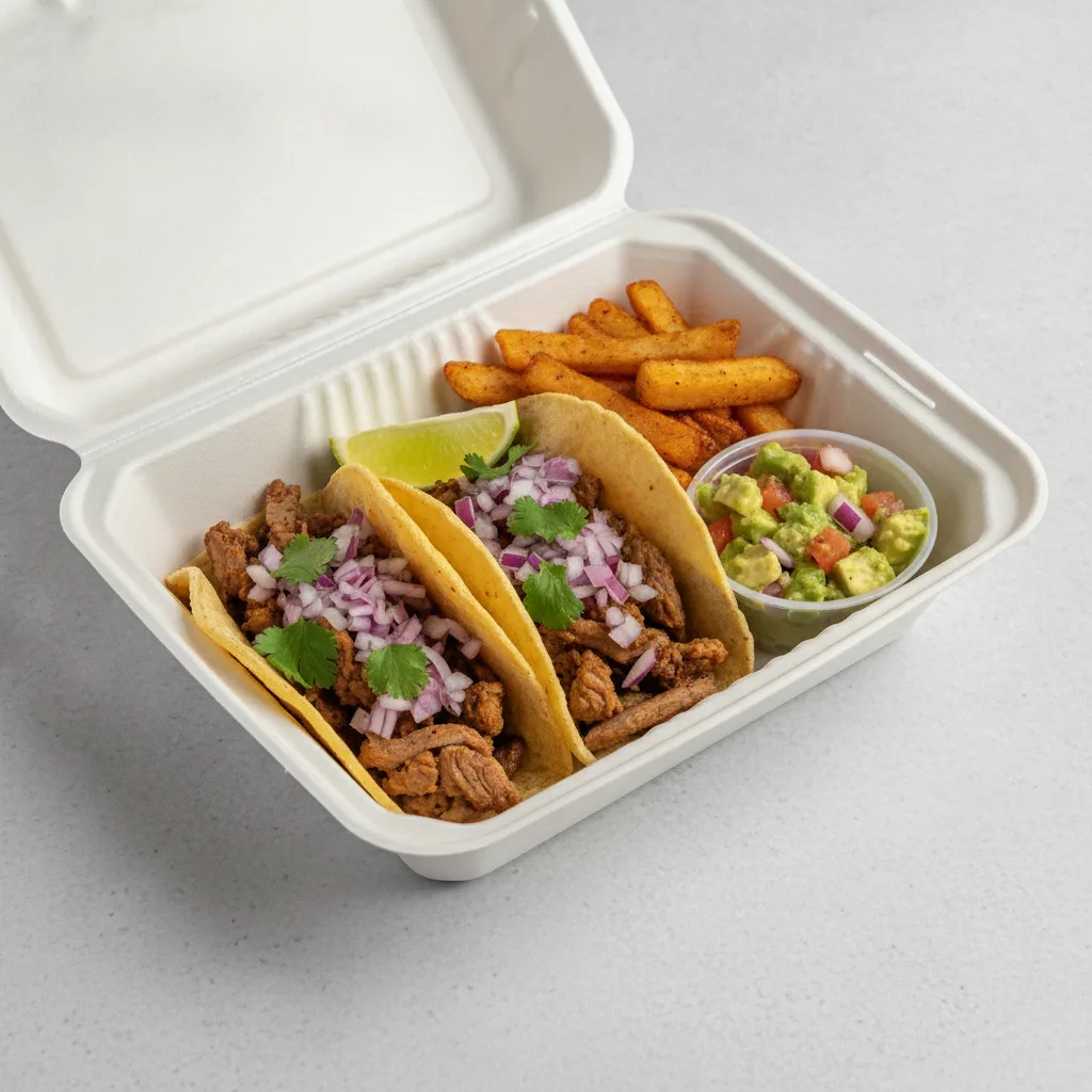 2 Tacos Boxed Lunch — Al Pastor — Home Fries / Avocado Salad 2 Tacos Boxed Lunch — Al Pastor — Home Fries / Avocado Salad