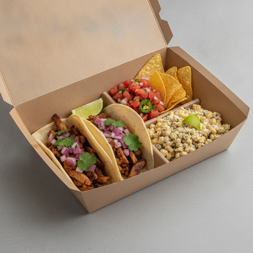 2 Tacos Boxed Lunch — Al Pastor with Pico and Chips / Street Corn Salad 2 Tacos Boxed Lunch — Al Pastor with Pico and Chips / Street Corn Salad