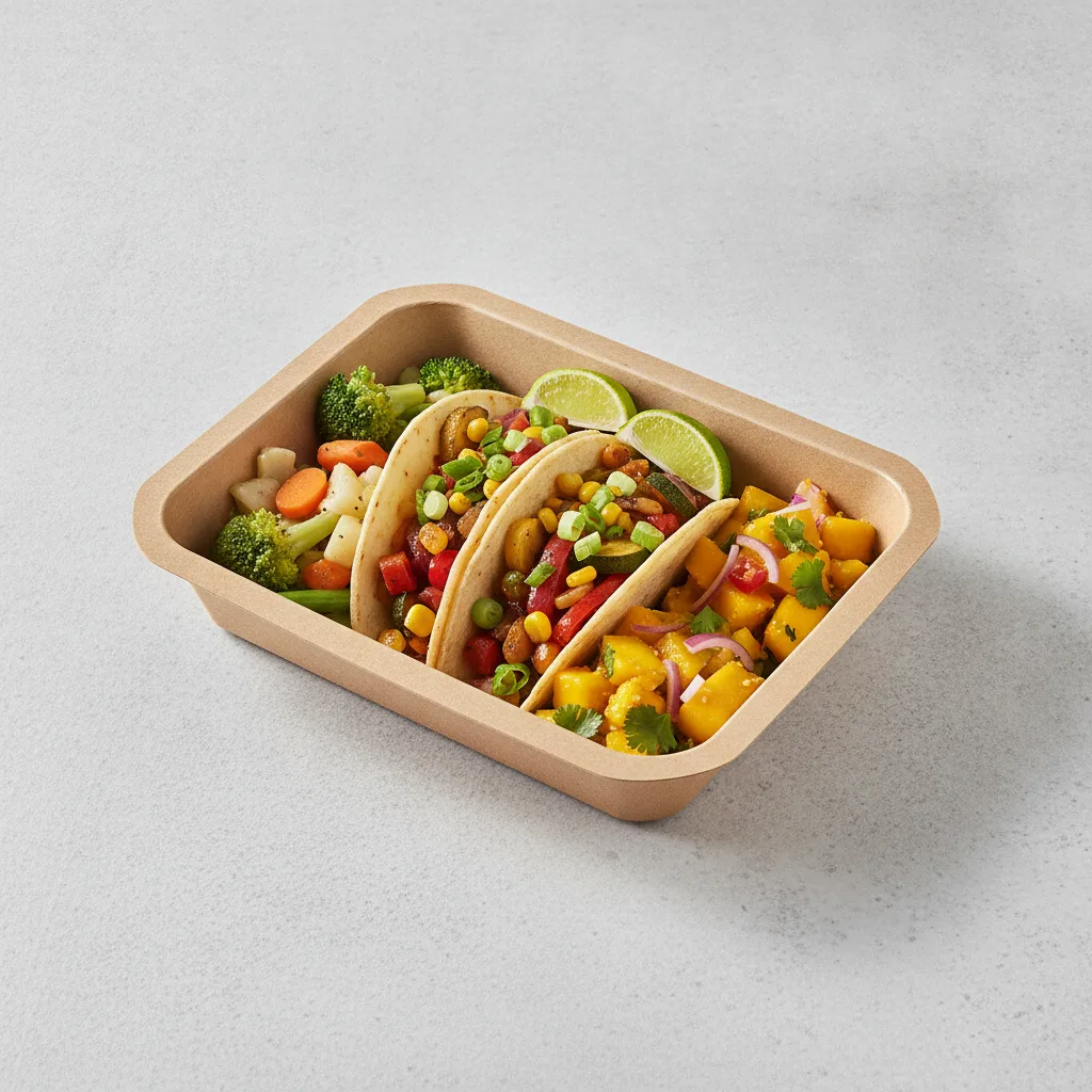 2 Tacos Boxed Lunch — Mix Veggies with Steamed Mix Veggies / Mango Salad 2 Tacos Boxed Lunch — Mix Veggies with Steamed Mix Veggies / Mango Salad