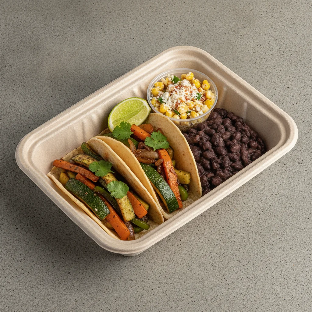 2 Tacos Boxed Lunch — Mix Veggies with Black Beans / Street Corn Salad 2 Tacos Boxed Lunch — Mix Veggies with Black Beans / Street Corn Salad