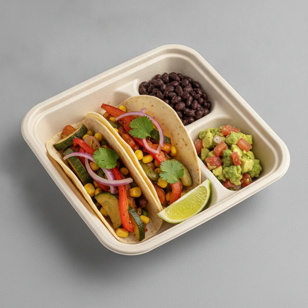 2 Tacos Boxed Lunch — Mix Veggies with Black Beans / Avocado Salad 2 Tacos Boxed Lunch — Mix Veggies with Black Beans / Avocado Salad