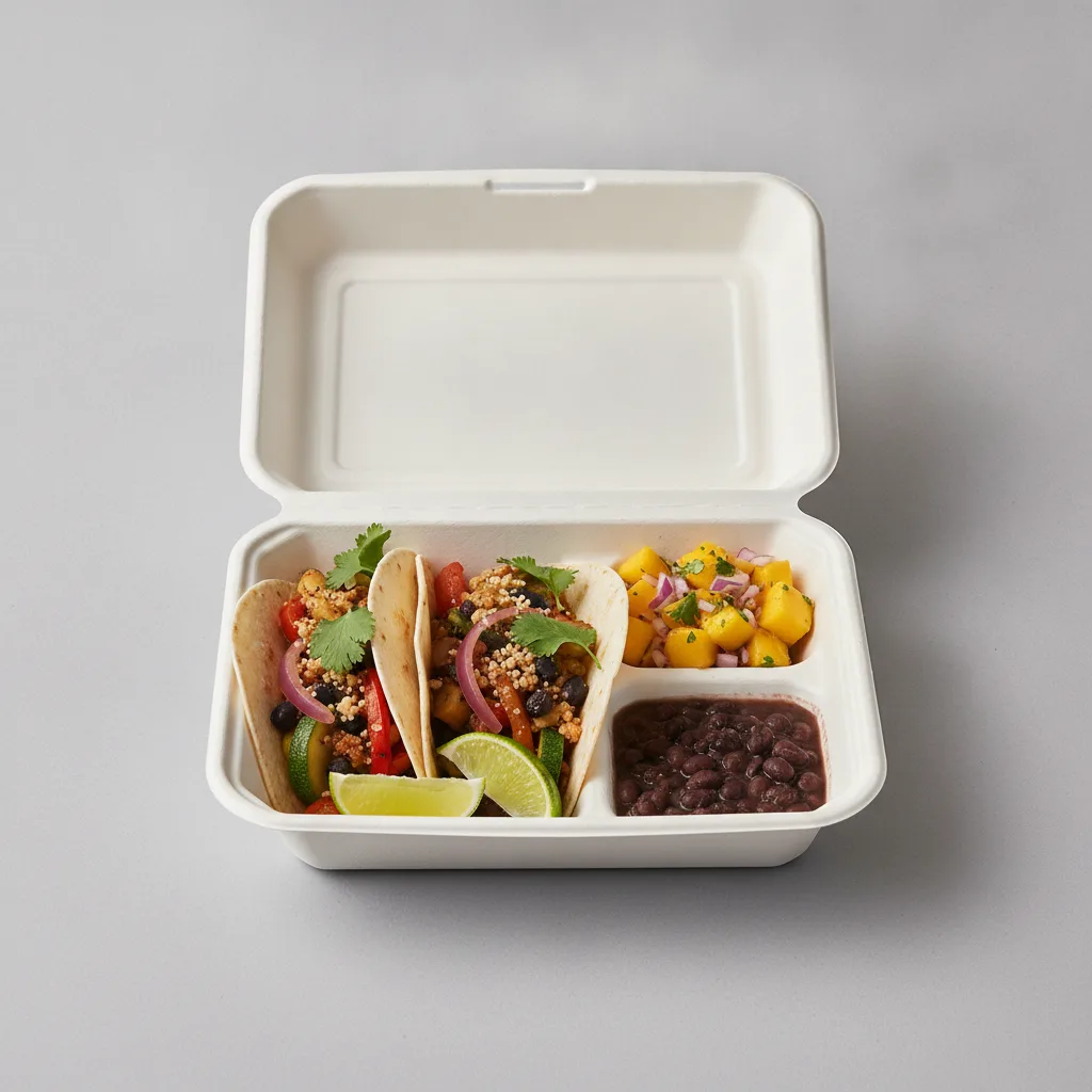 2 Tacos Boxed Lunch — Mix Veggies with Black Beans / Mango Salad 2 Tacos Boxed Lunch — Mix Veggies with Black Beans / Mango Salad