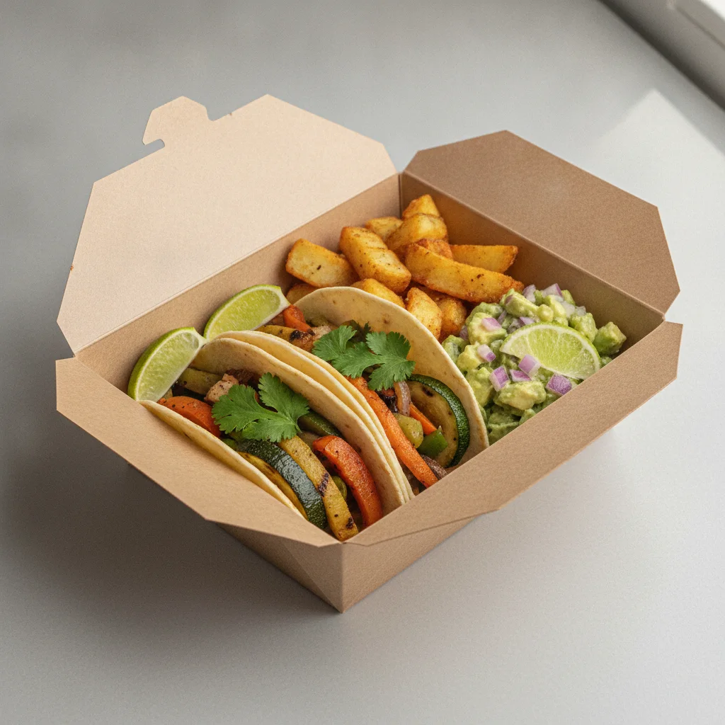 2 Tacos Boxed Lunch — Mix Veggies — Home Fries / Avocado Salad 2 Tacos Boxed Lunch — Mix Veggies — Home Fries / Avocado Salad