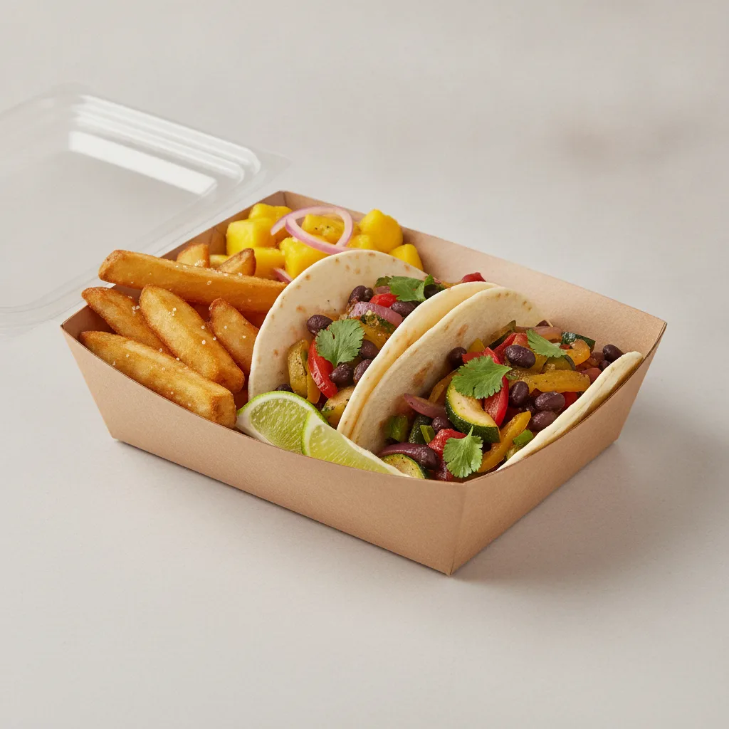 2 Tacos Boxed Lunch — Mix Veggies — Home Fries / Mango Salad 2 Tacos Boxed Lunch — Mix Veggies — Home Fries / Mango Salad