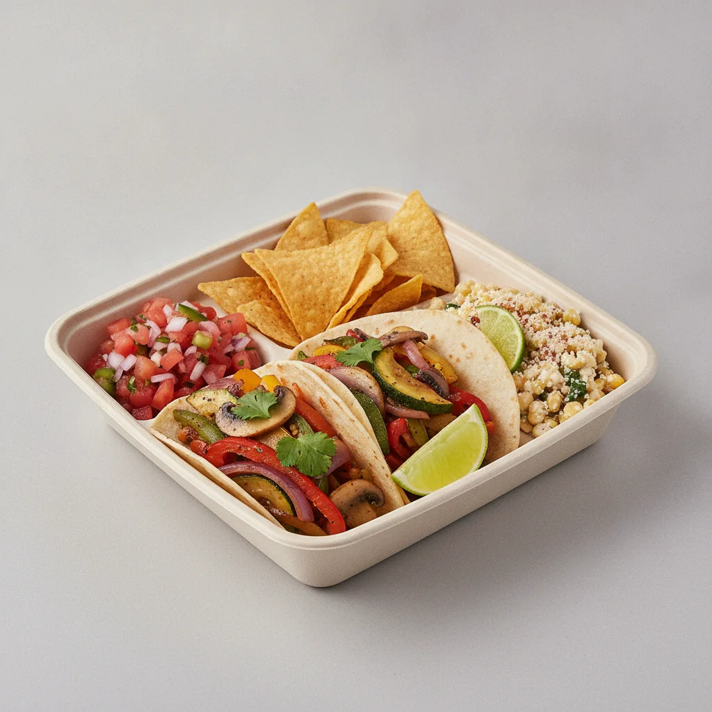 2 Tacos Boxed Lunch — Mix Veggies with Pico and Chips / Street Corn Salad 2 Tacos Boxed Lunch — Mix Veggies with Pico and Chips / Street Corn Salad