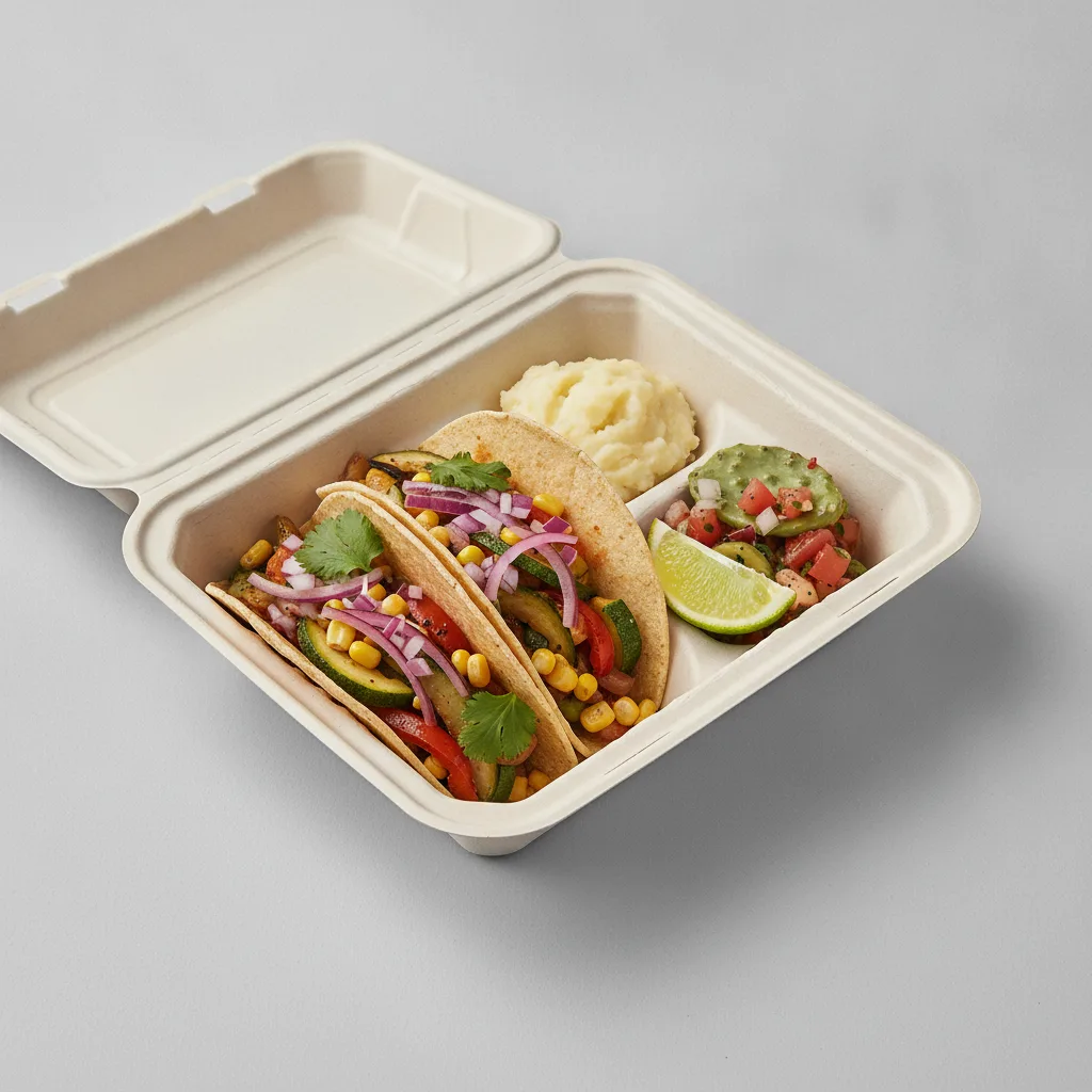 2 Tacos Boxed Lunch — Mix Veggies with Mashed Potato / Nopalitos Salad 2 Tacos Boxed Lunch — Mix Veggies with Mashed Potato / Nopalitos Salad