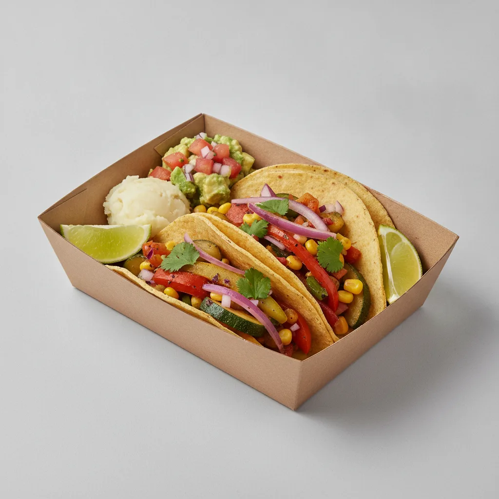 2 Tacos Boxed Lunch — Mix Veggies with Mashed Potato / Avocado Salad 2 Tacos Boxed Lunch — Mix Veggies with Mashed Potato / Avocado Salad