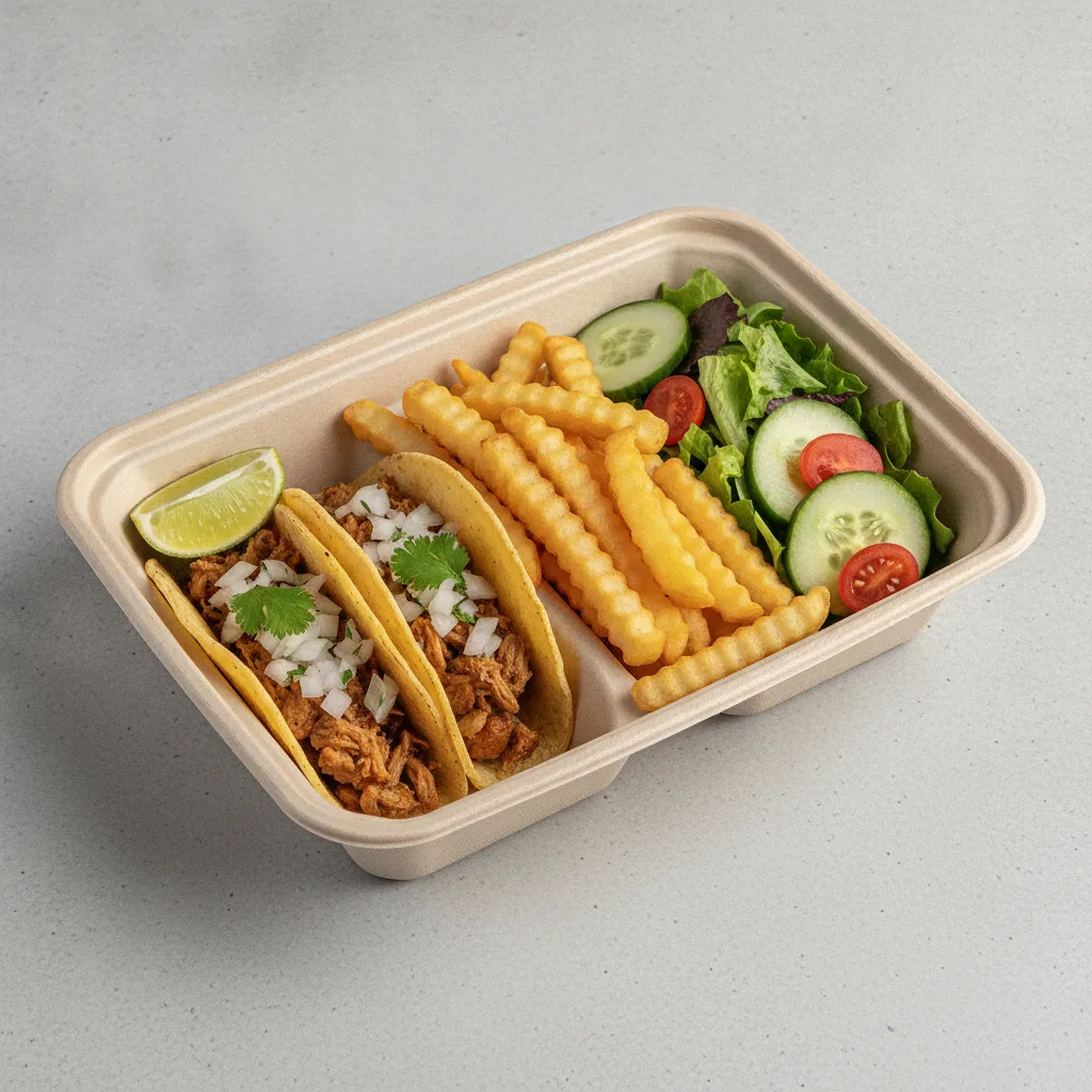 2 Tacos Boxed Lunch — Carnitas with French Fries / Green Salad 2 Tacos Boxed Lunch — Carnitas with French Fries / Green Salad