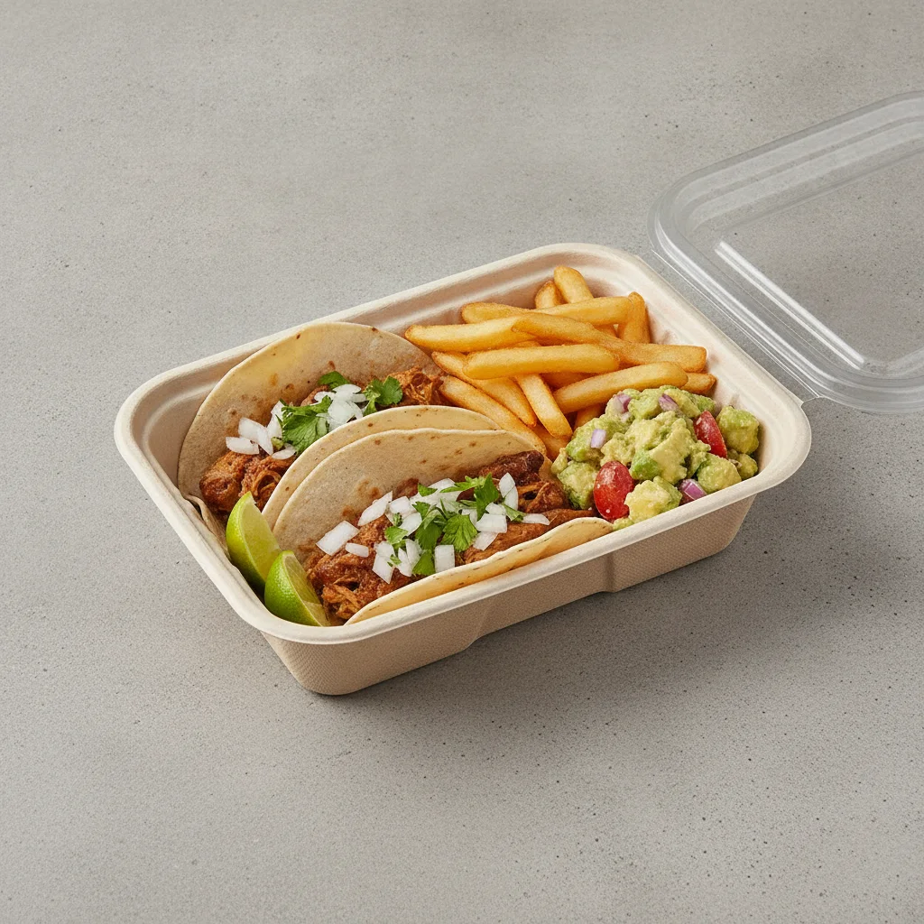 2 Tacos Boxed Lunch — Carnitas with French Fries / Avocado Salad 2 Tacos Boxed Lunch — Carnitas with French Fries / Avocado Salad