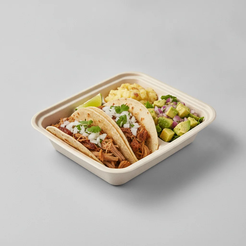 2 Tacos Boxed Lunch — Carnitas with Mashed Potato / Avocado Salad 2 Tacos Boxed Lunch — Carnitas with Mashed Potato / Avocado Salad