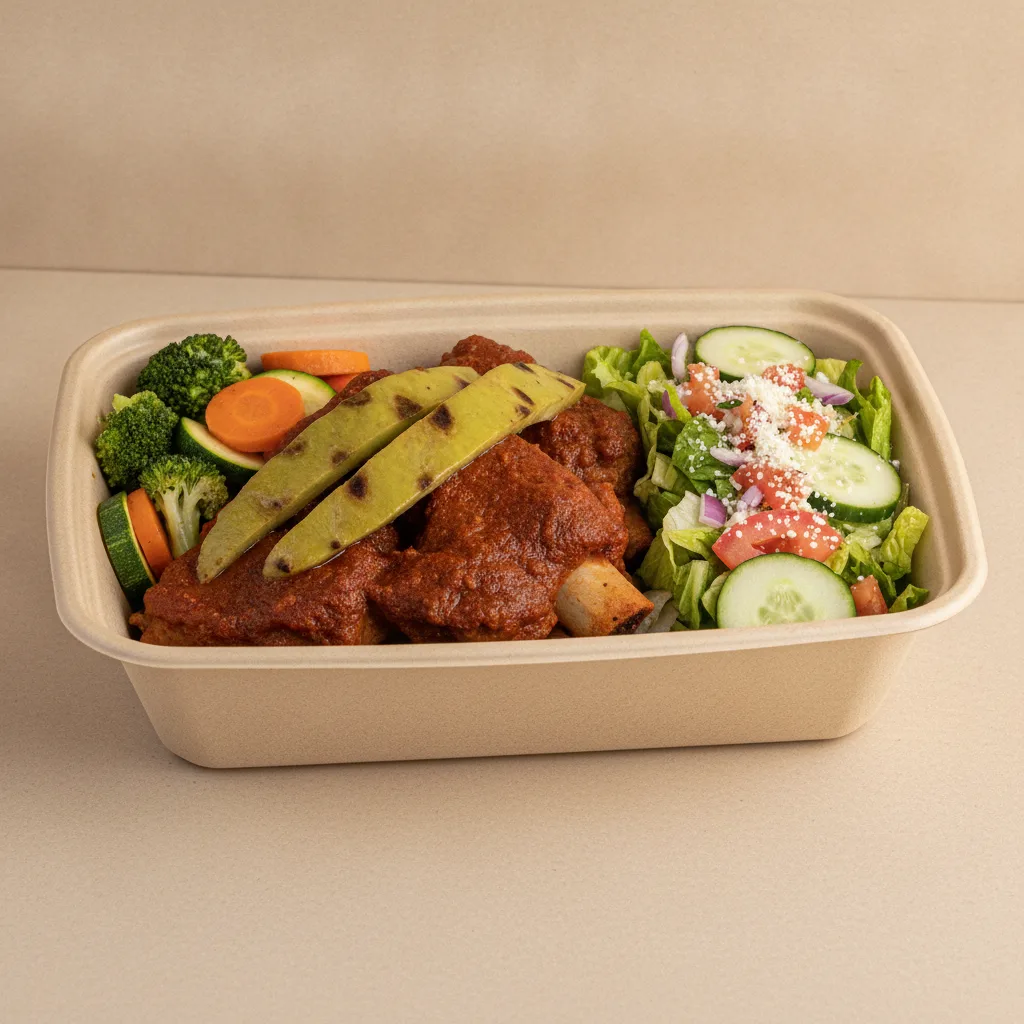 Costilla de Adobo Boxed Lunch with Steamed Mix Veggies / Mexican House Salad Costilla de Adobo Boxed Lunch with Steamed Mix Veggies / Mexican House Salad