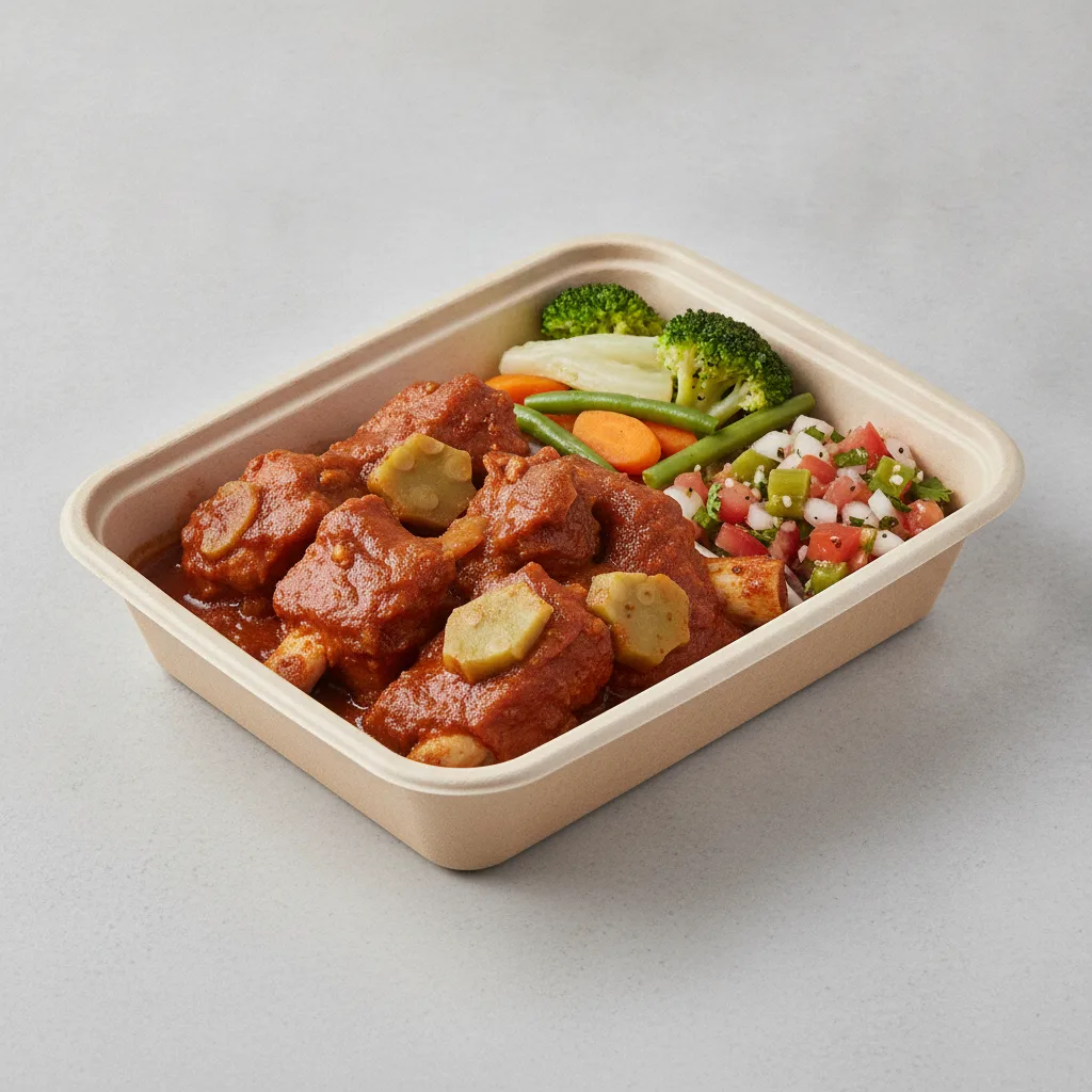 Costilla de Adobo Boxed Lunch with Steamed Mix Veggies / Nopalitos Salad Costilla de Adobo Boxed Lunch with Steamed Mix Veggies / Nopalitos Salad