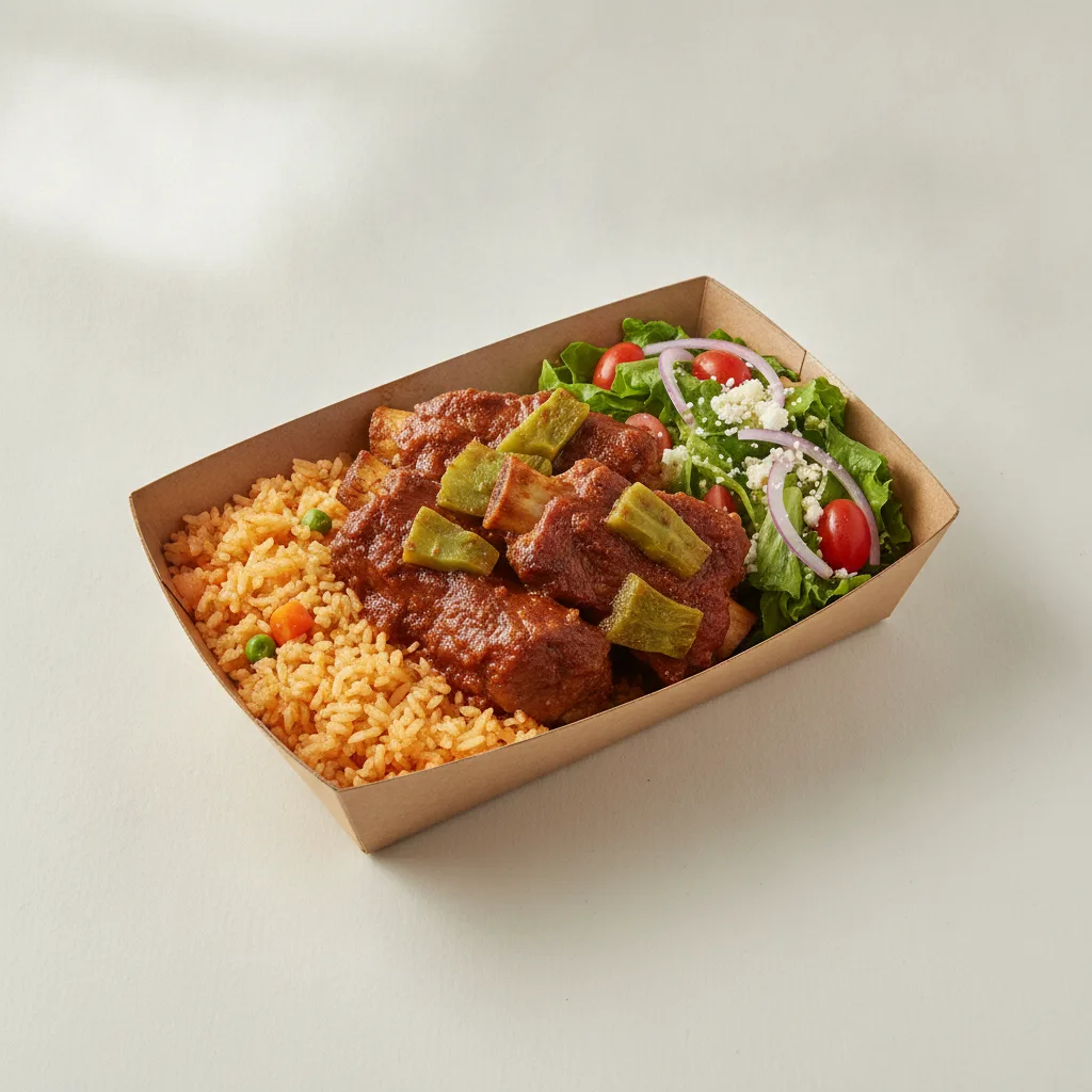 Costilla de Adobo Boxed Lunch with Mexican Rice / Mexican House Salad Costilla de Adobo Boxed Lunch with Mexican Rice / Mexican House Salad