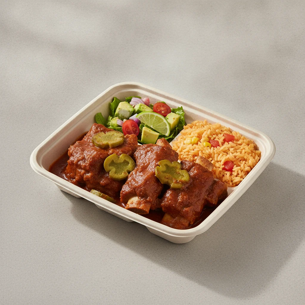 Costilla de Adobo Boxed Lunch with Mexican Rice / Avocado Salad Costilla de Adobo Boxed Lunch with Mexican Rice / Avocado Salad
