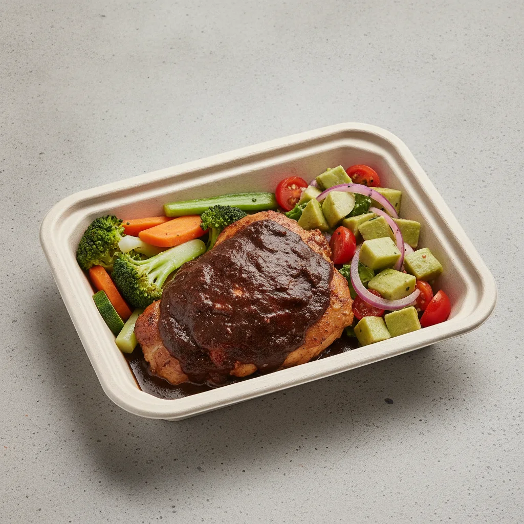 Mole Boxed Lunch with Steamed Mix Veggies / Nopalitos Salad Mole Boxed Lunch with Steamed Mix Veggies / Nopalitos Salad