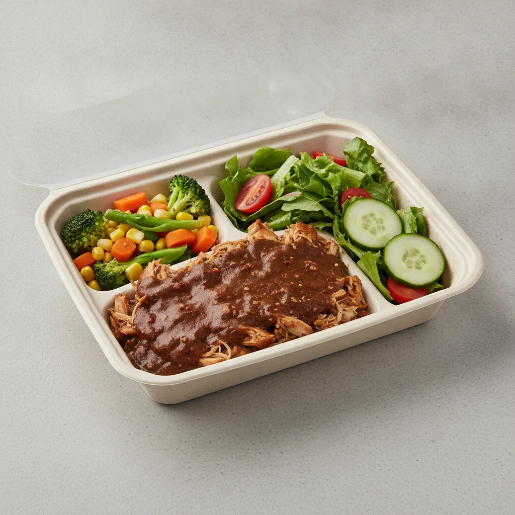 Mole Boxed Lunch with Steamed Mix Veggies / Green Salad Mole Boxed Lunch with Steamed Mix Veggies / Green Salad