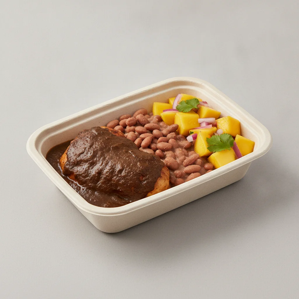 Mole Boxed Lunch with Pinto Beans / Mango Salad Mole Boxed Lunch with Pinto Beans / Mango Salad