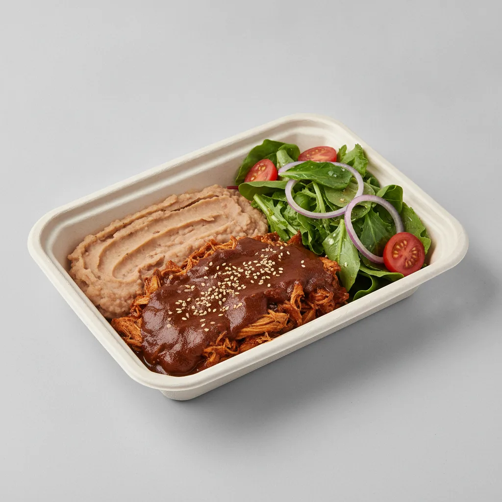 Mole Boxed Lunch with Refried Pinto Beans / Green Salad Mole Boxed Lunch with Refried Pinto Beans / Green Salad