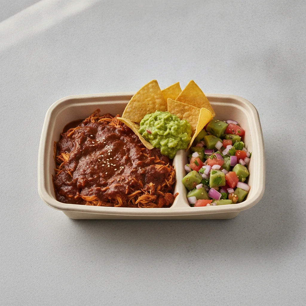 Mole Boxed Lunch with Guacamole and Chips / Nopalitos Salad Mole Boxed Lunch with Guacamole and Chips / Nopalitos Salad