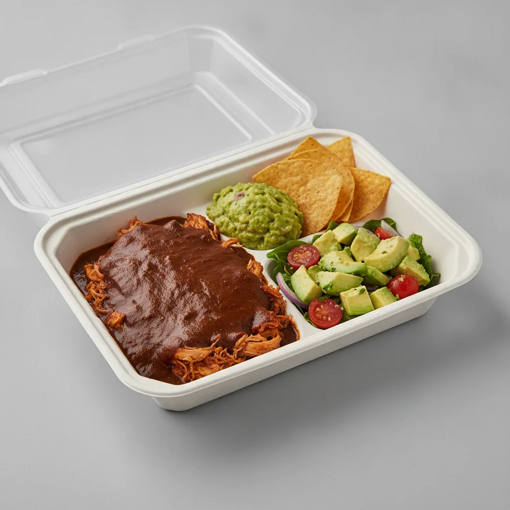 Mole Boxed Lunch with Guacamole and Chips / Avocado Salad Mole Boxed Lunch with Guacamole and Chips / Avocado Salad