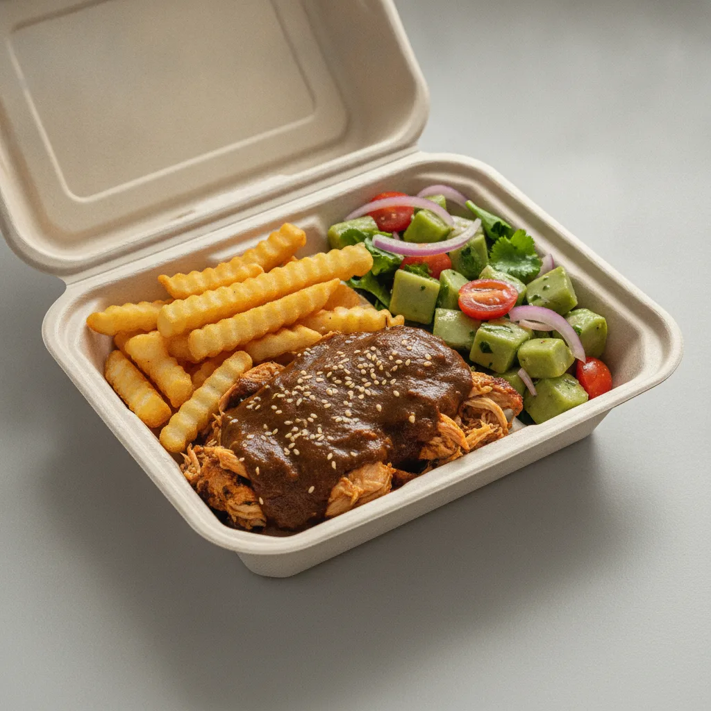 Mole Boxed Lunch with French Fries / Nopalitos Salad Mole Boxed Lunch with French Fries / Nopalitos Salad