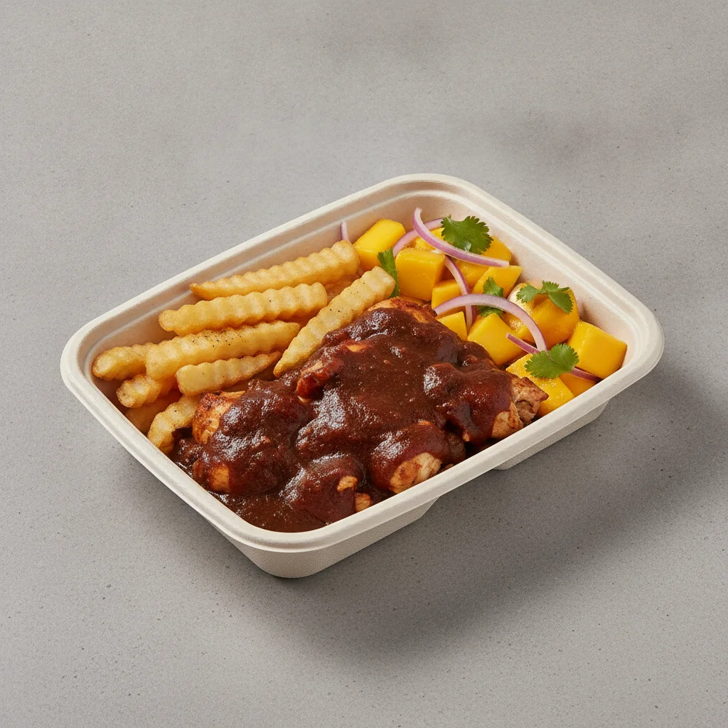 Mole Boxed Lunch with French Fries / Mango Salad Mole Boxed Lunch with French Fries / Mango Salad