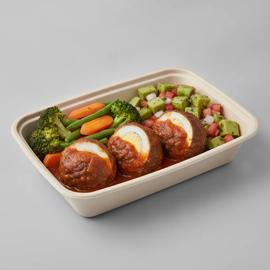 Meatballs Boxed Lunch with Steamed Mix Veggies / Nopalitos Salad Meatballs Boxed Lunch with Steamed Mix Veggies / Nopalitos Salad