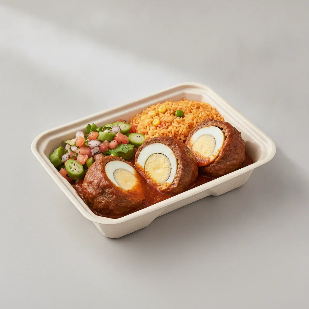 Meatballs Boxed Lunch with Mexican Rice / Nopalitos Salad Meatballs Boxed Lunch with Mexican Rice / Nopalitos Salad