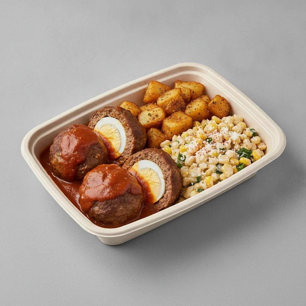 Meatballs Boxed Lunch — Home Fries / Street Corn Salad Meatballs Boxed Lunch — Home Fries / Street Corn Salad