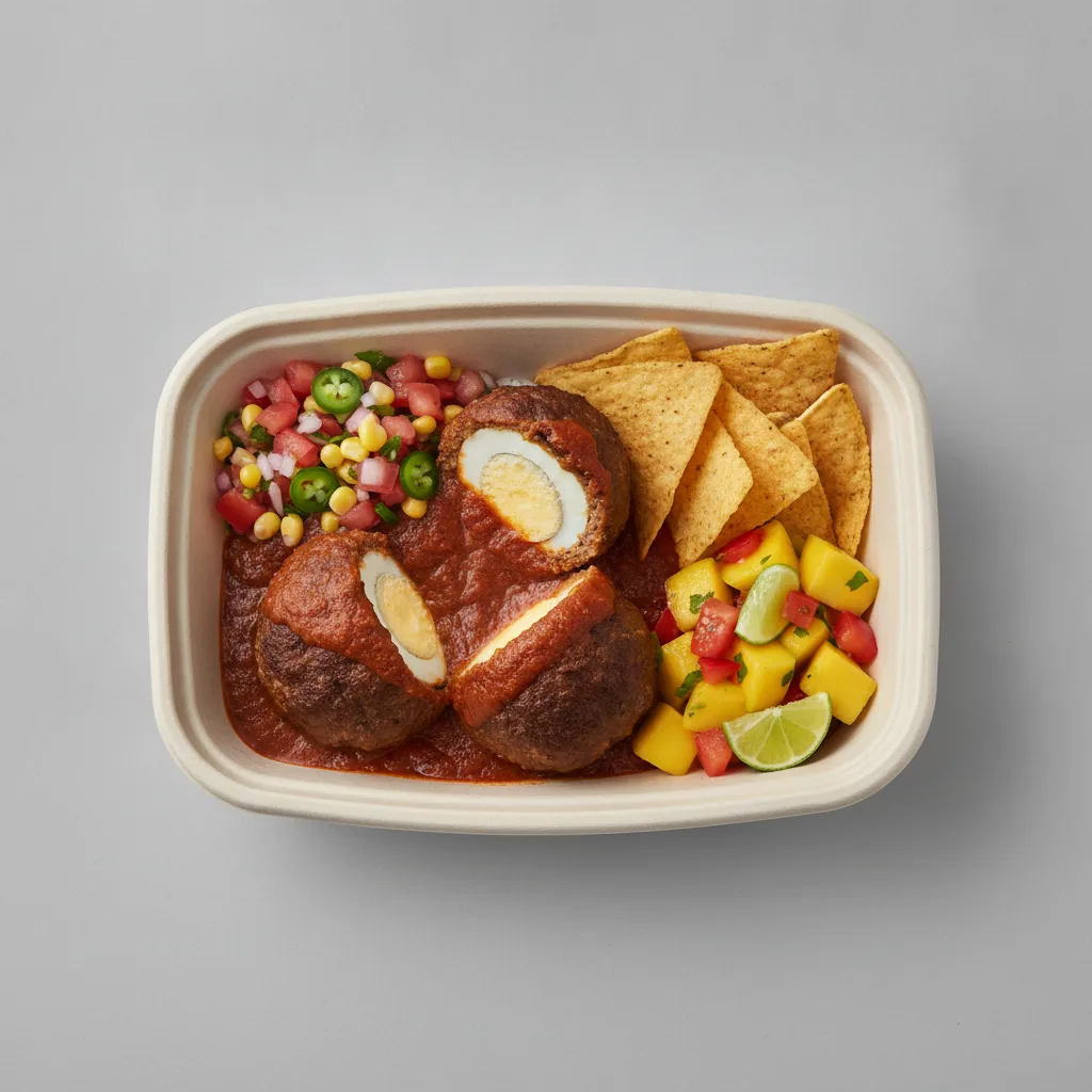 Meatballs Boxed Lunch with Pico and Chips / Mango Salad Meatballs Boxed Lunch with Pico and Chips / Mango Salad