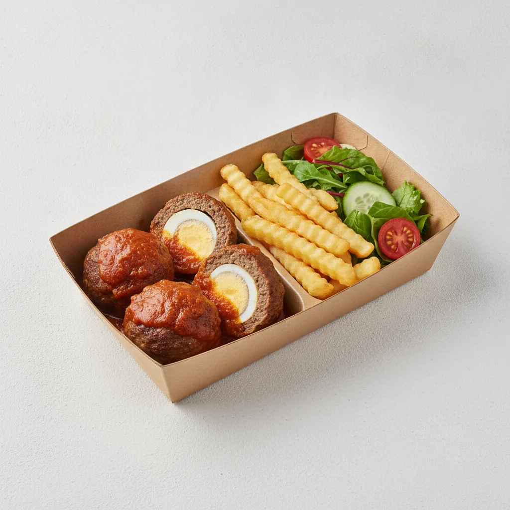 Meatballs Boxed Lunch with French Fries / Green Salad Meatballs Boxed Lunch with French Fries / Green Salad