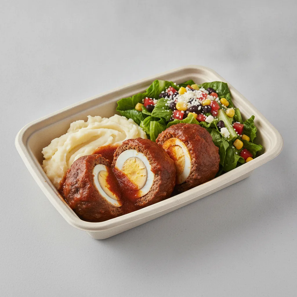 Meatballs Boxed Lunch with Mashed Potato / Mexican House Salad Meatballs Boxed Lunch with Mashed Potato / Mexican House Salad