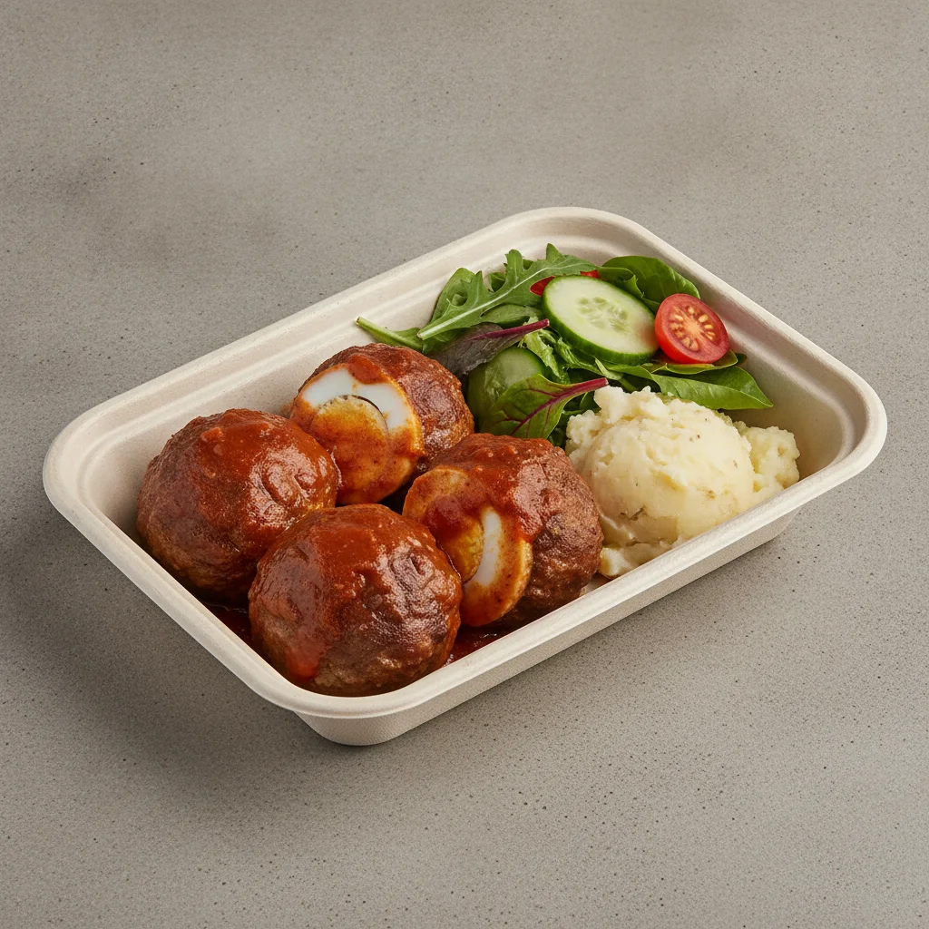 Meatballs Boxed Lunch with Mashed Potato / Green Salad Meatballs Boxed Lunch with Mashed Potato / Green Salad