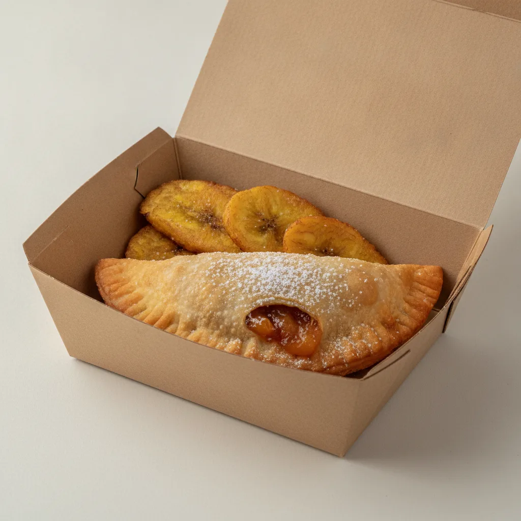 Peach Cobbler Empanada with Tostones
