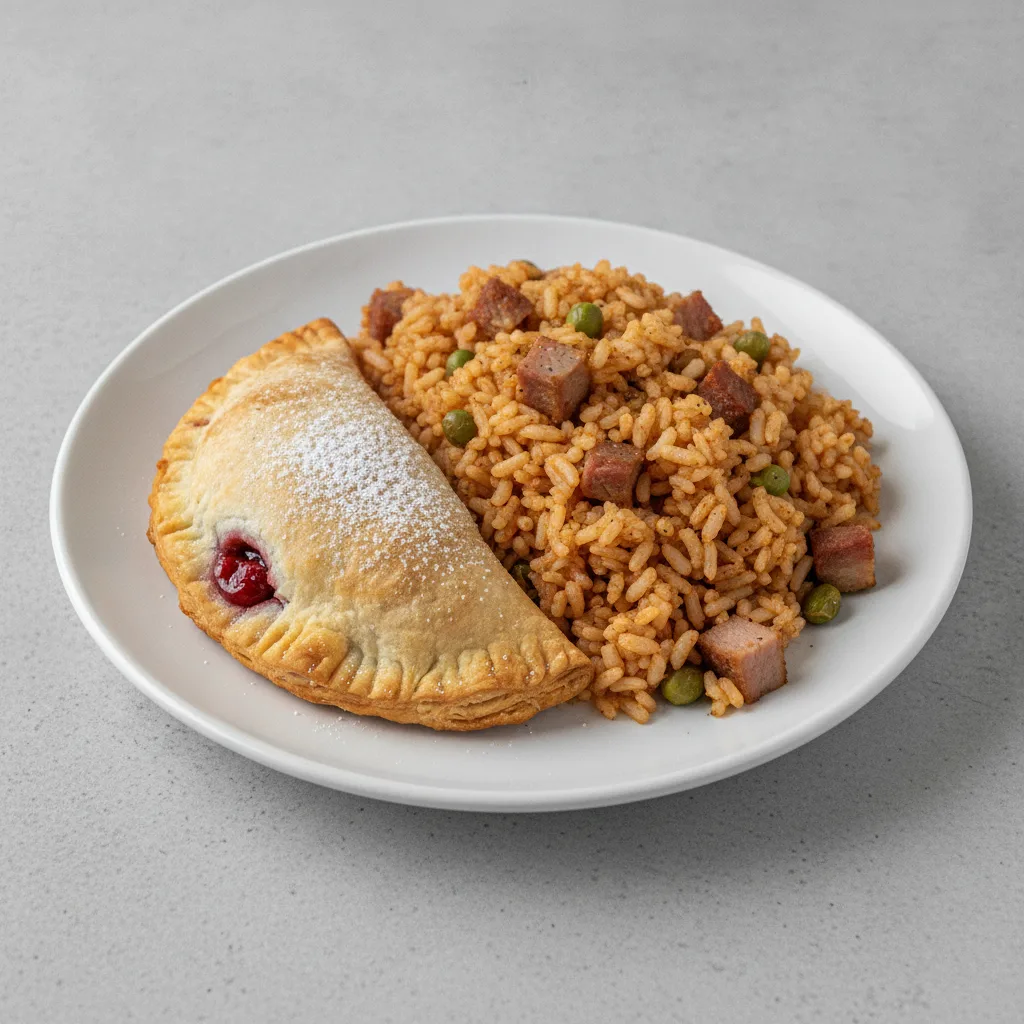 Cherry Pie Empanada with Arroz Con Gandules