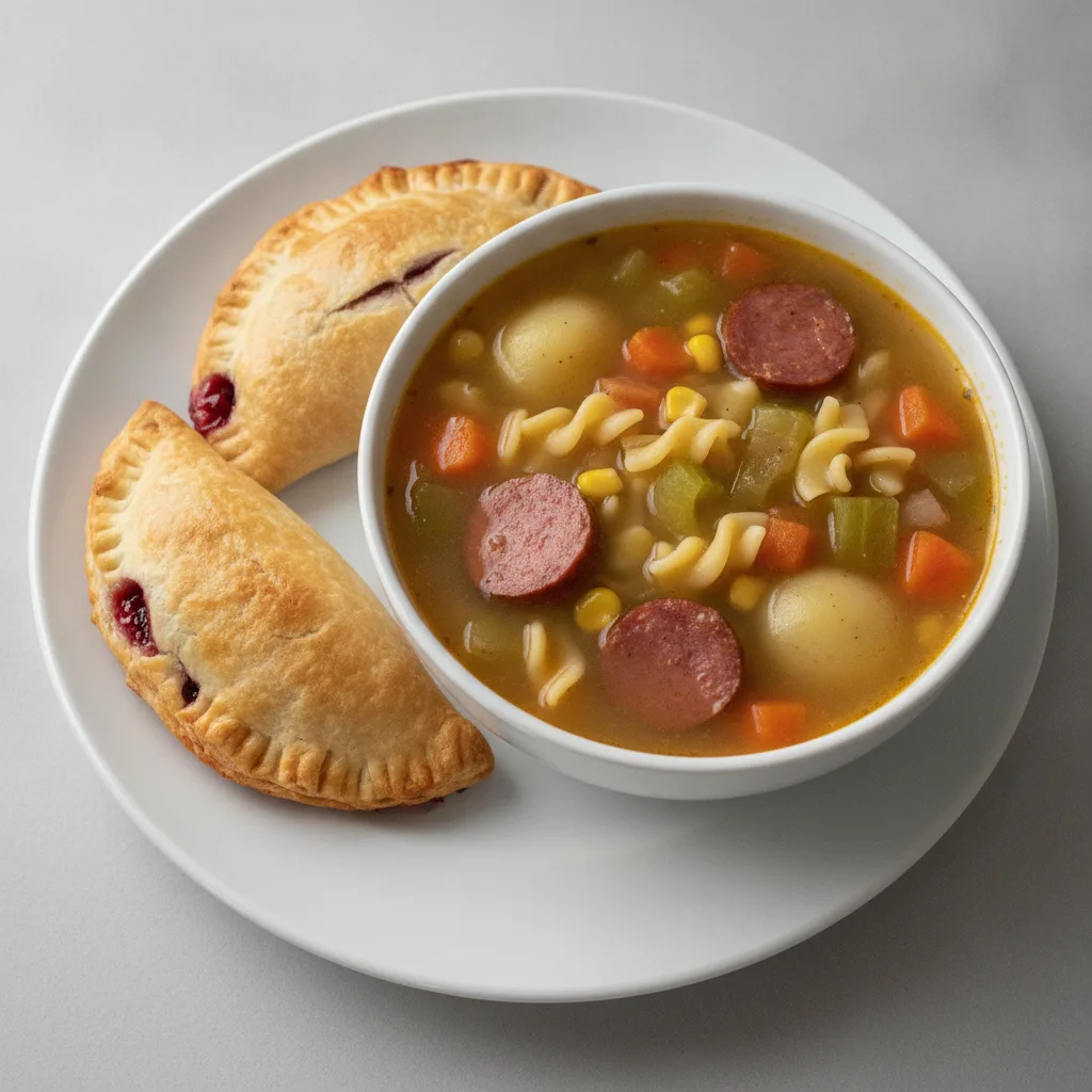 Cherry Pie Empanada with Salchichon Soup