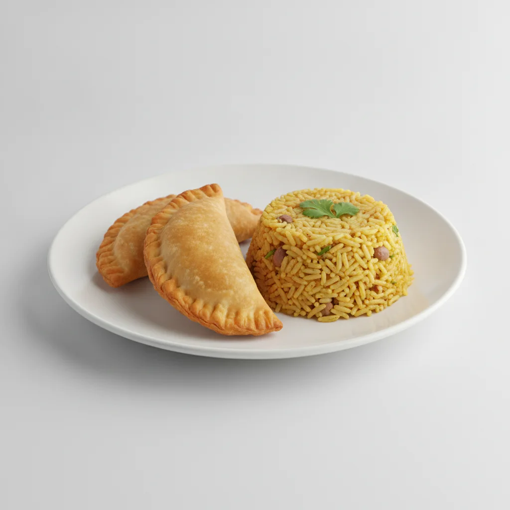 2 Flaka Empanada with Arroz Con Gandules