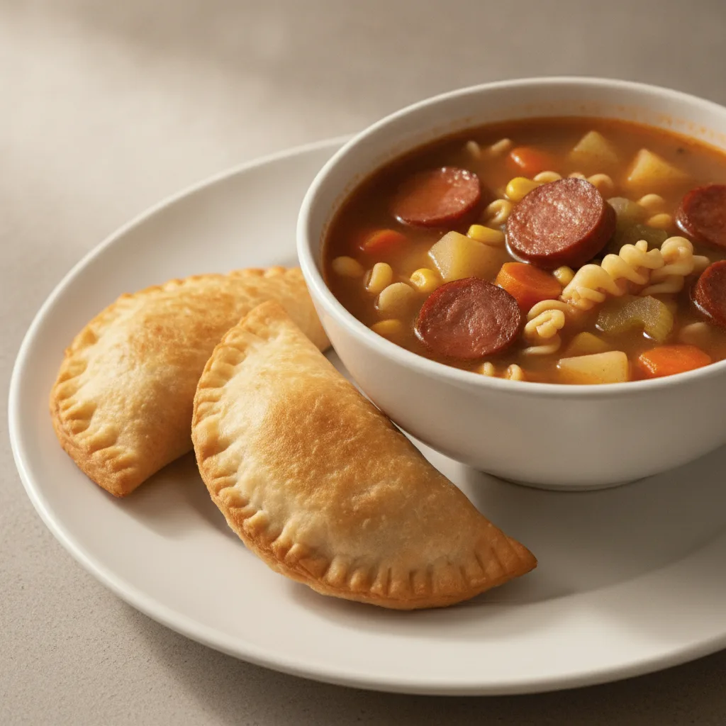2 Flaka Empanada with Salchichon Soup