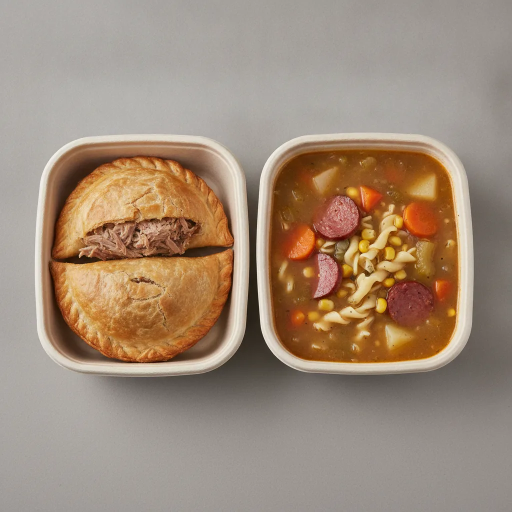 2 Lechon Empanadas with Salchichon Soup