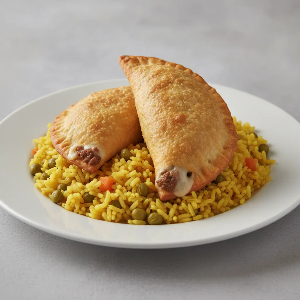2 Macho Man Empanadas with Arroz Con Gandules