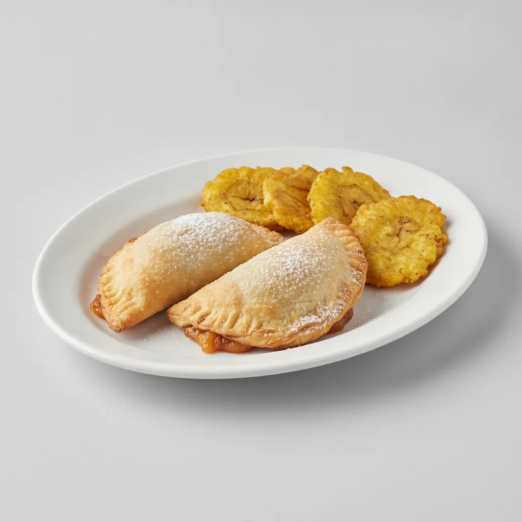 2 Peach Cobbler Empanada with Tostones